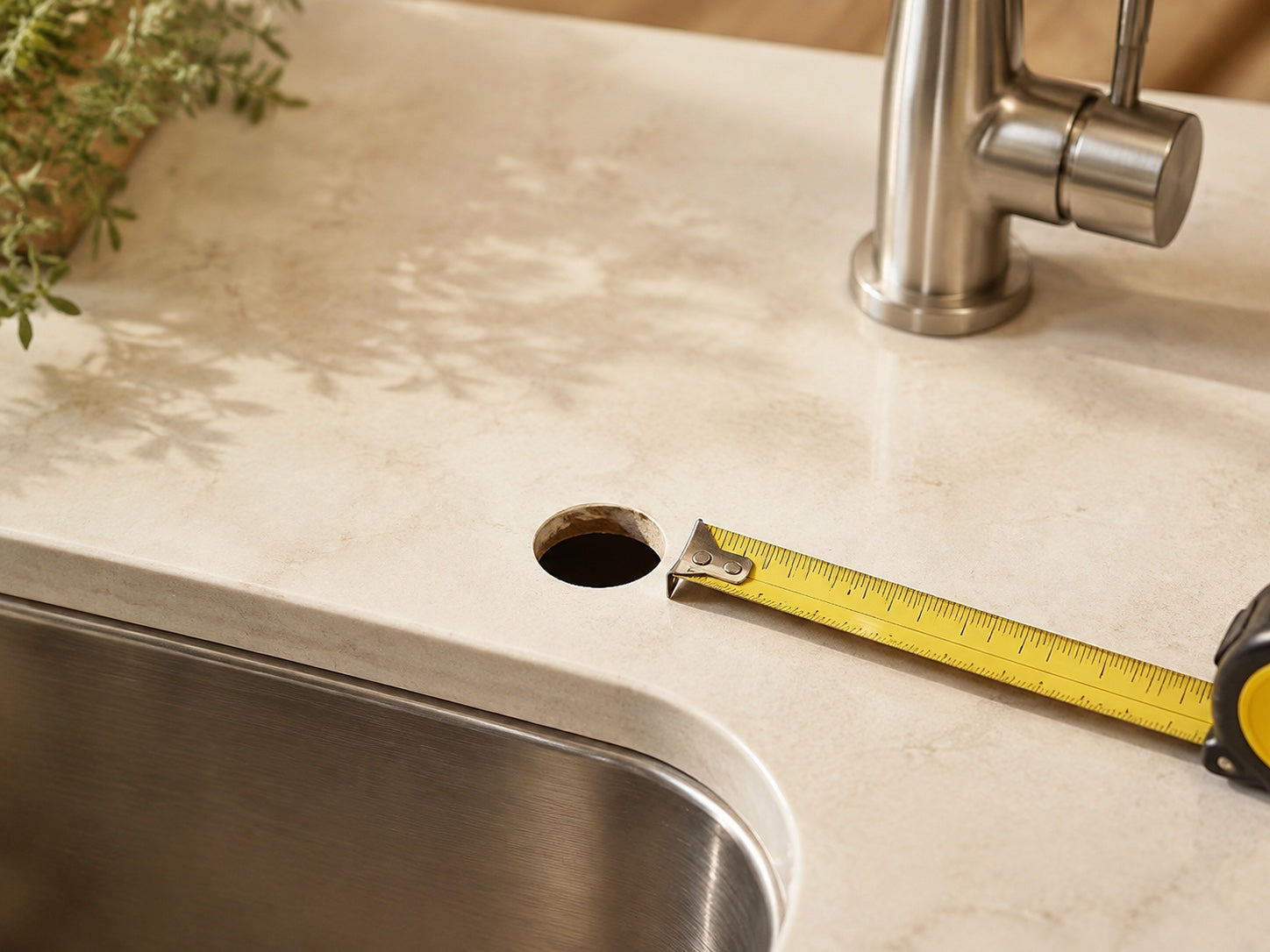 Measuring the mounting space beside a sink